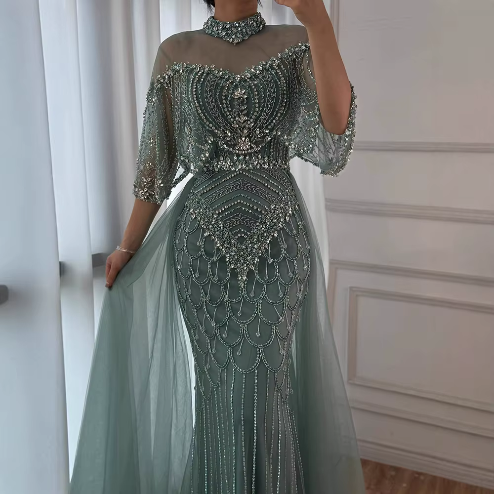 Robe de soirée de luxe grise en perles
