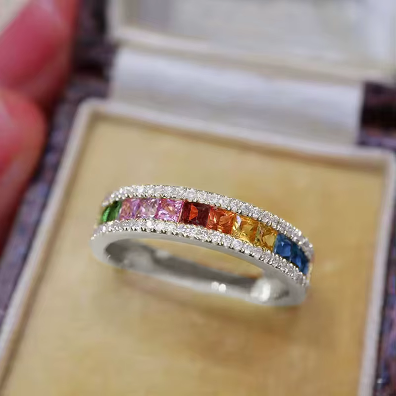 Huitan – bague tendance pour femmes, accessoires de fiançailles avec zircone carrée multicolore, bijoux de luxe à la mode pour femmes