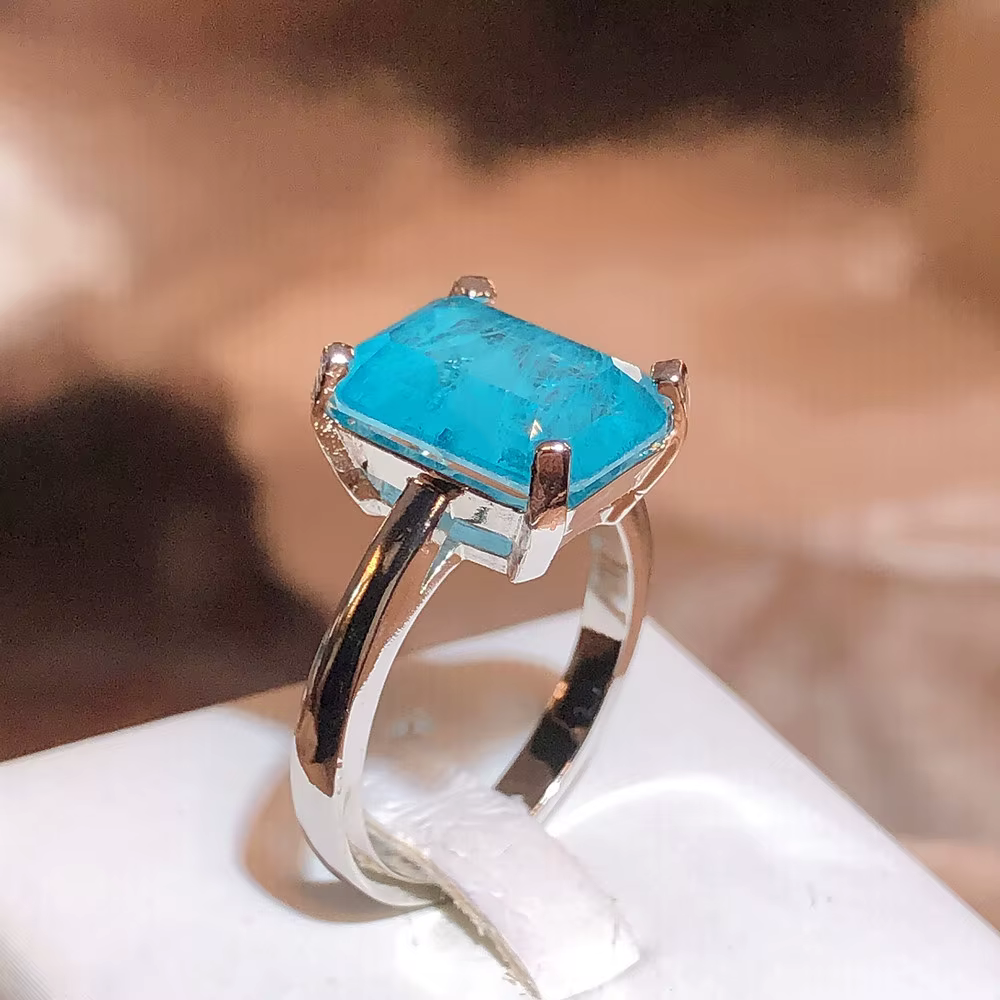 Exquisite Women's for Ring Square Paraiba Blue Jewelry