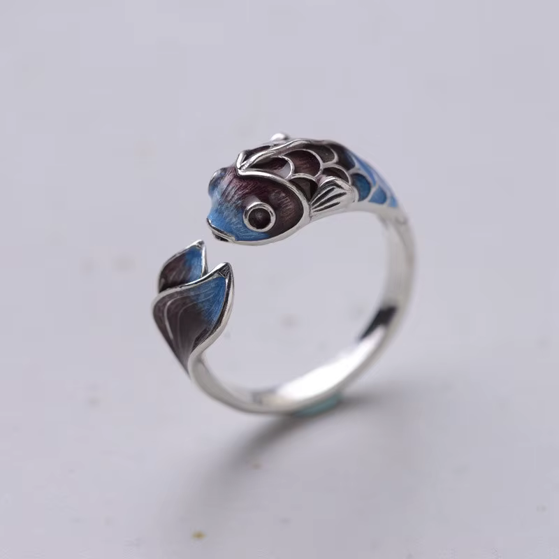 Bague ouverte Vintage en forme de Lotus bleu pour femmes et hommes