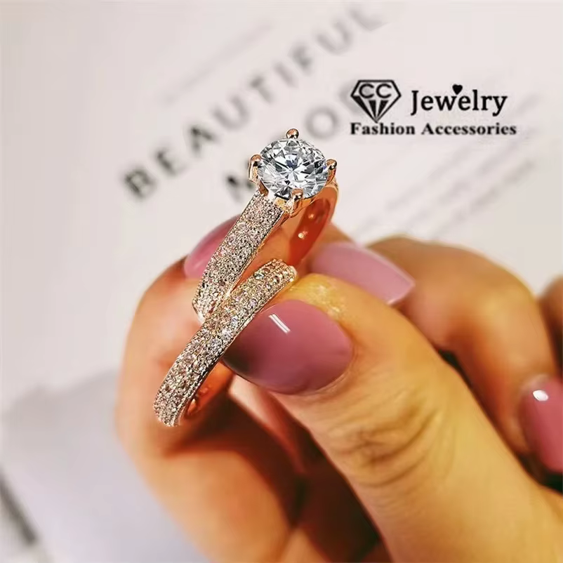 CC-Ensemble de matiques de documents en or rose pour femme, double empilable, bijoux de mode, accessoires de mariage et de fiançailles, CC634, 2 pièces