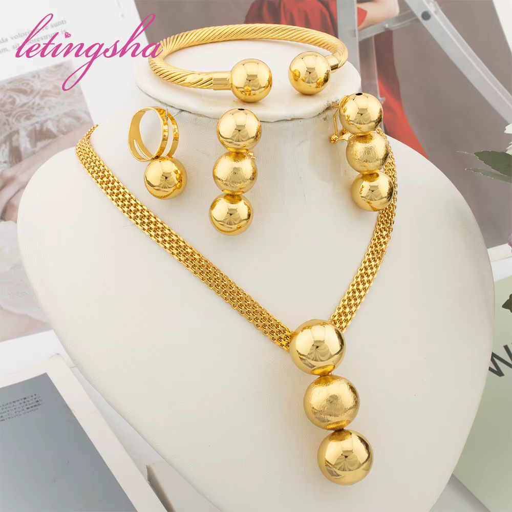 Collier, bracelet, bague et boucles d'oreilles en perles, bijoux plaqués or, ensemble de 4 pièces, accessoires de bijoux pour femmes, pour le quotidien et les fêtes