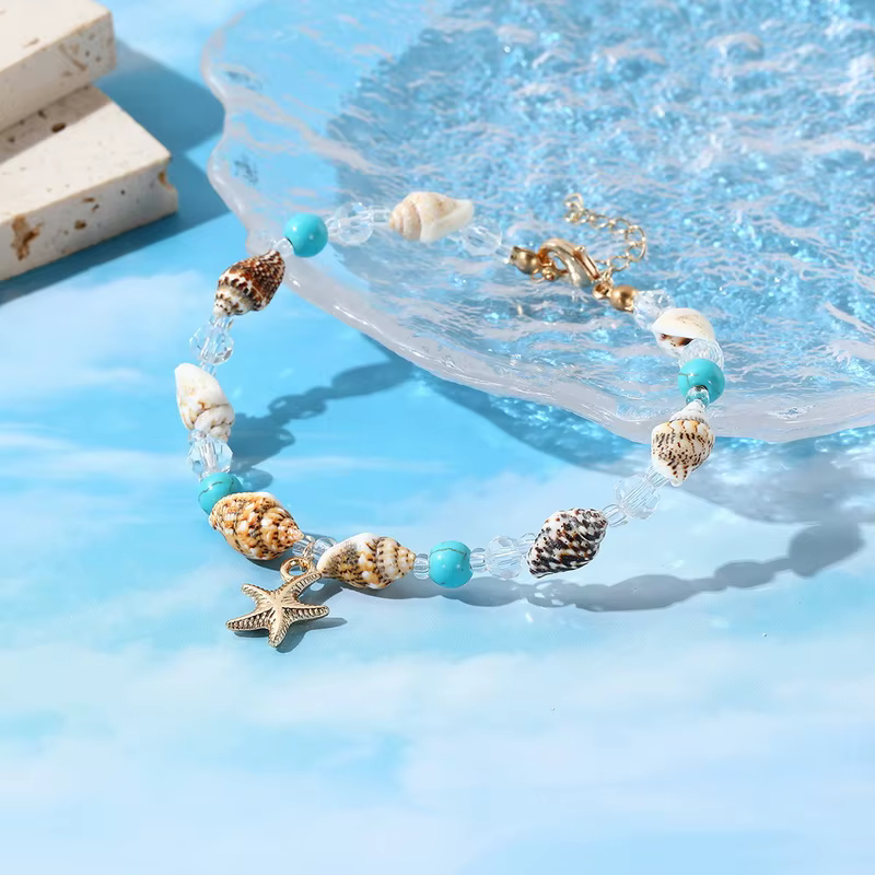 Bracelets de cheville avec pendentif en forme de coquillage et d'étoile de mer pour femme
