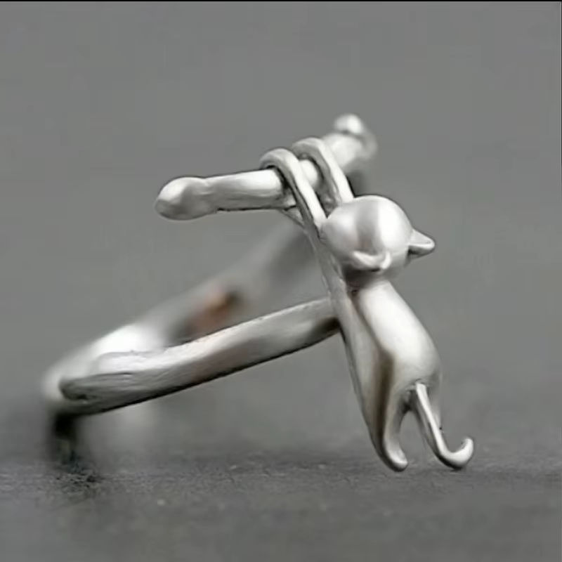 Branche de chat en argent sterling 925 ​ ​ Bagues réglables pour femmes