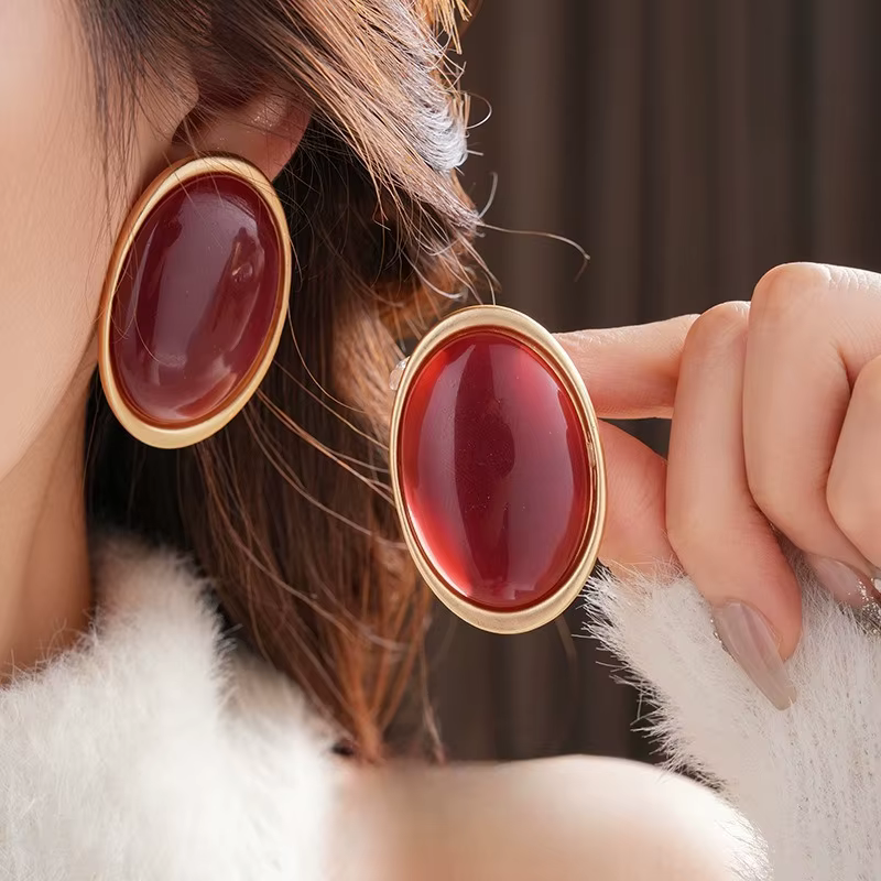 Boucles d'oreilles Vintage en résine rouge pour femmes