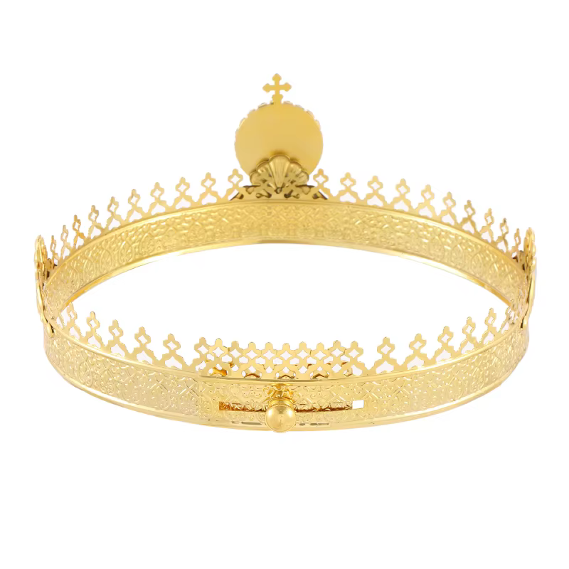 Couronne de mariage orthodoxe plaquée or avec icône de la Vierge Marie pour la liturgie de l'église