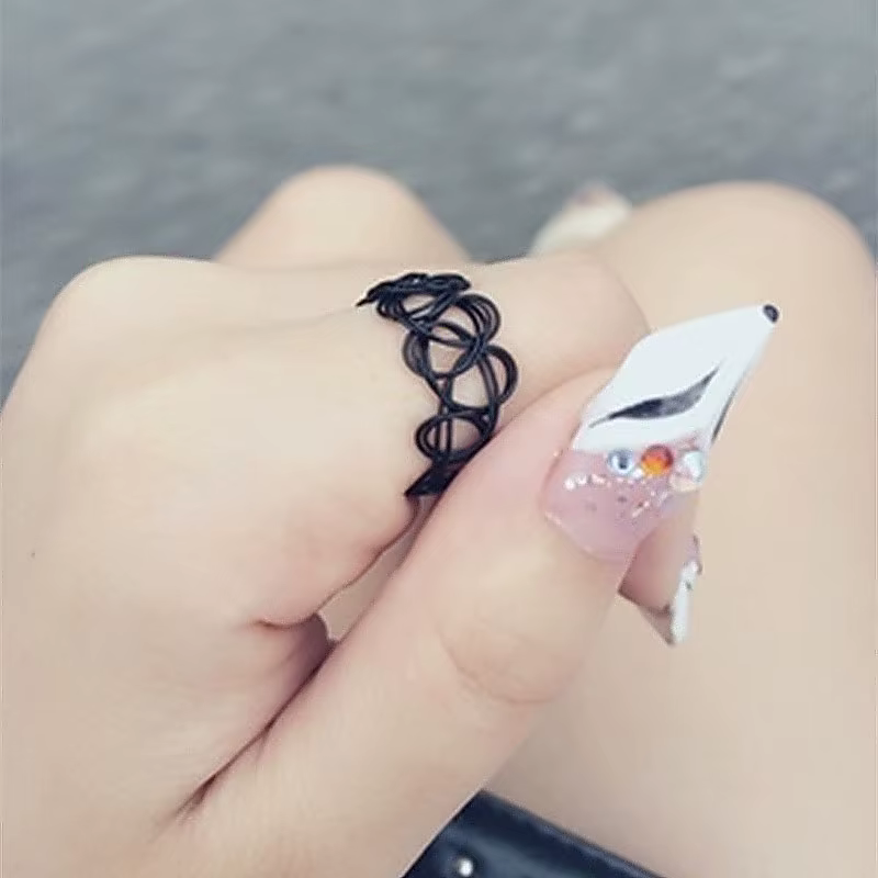 Nouveau tatouage Knuckle anneaux pour femmes noir extensible élastique gothique femme
