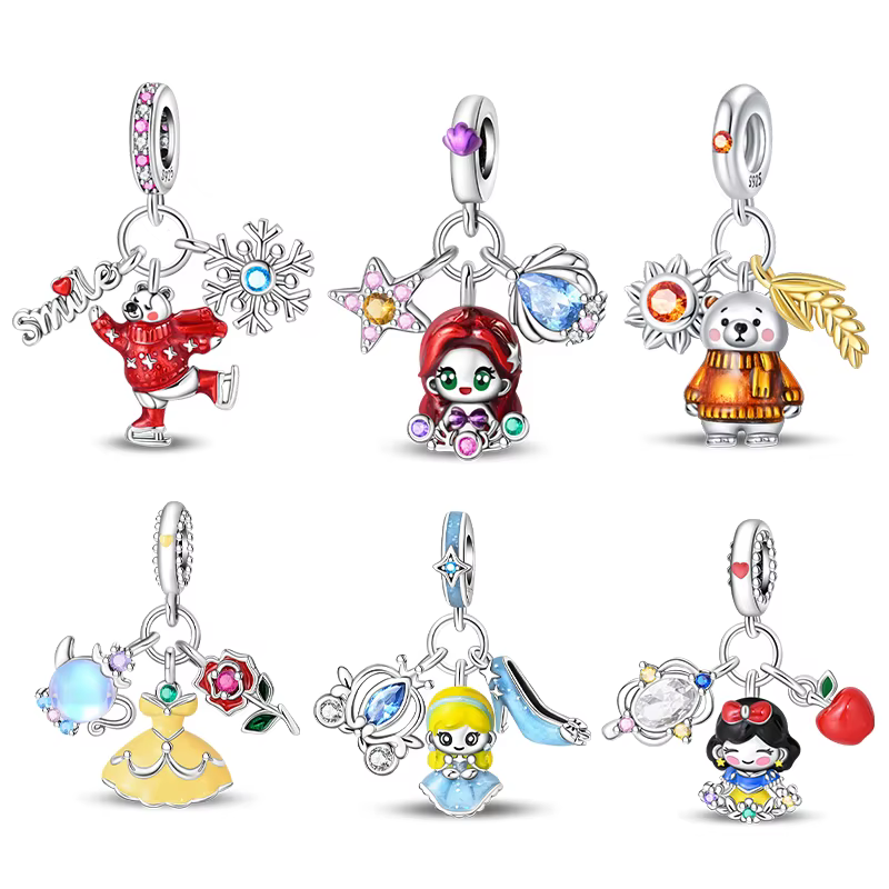 Pendentif Princesse Miroir Magique Original en Argent 925, Breloques Perles Compatibles Bracelet Original 3mm, Bijoux Fins DIY pour Femme, Cadeaux Tendance