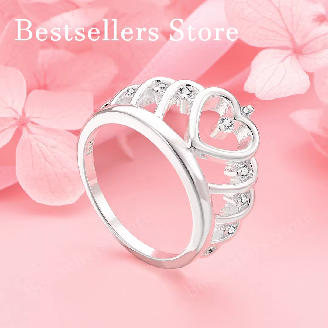 Bague en argent sterling 925 avec couronne exquise en zircon