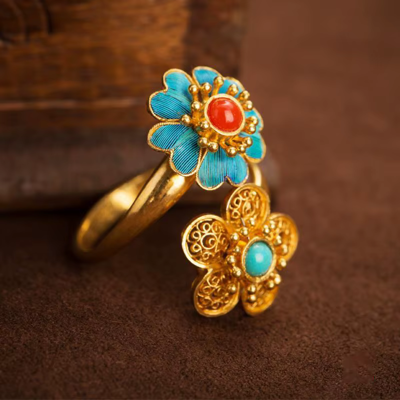 Bague Ouverte en Tourmaline Rouge du Sud Naturelle