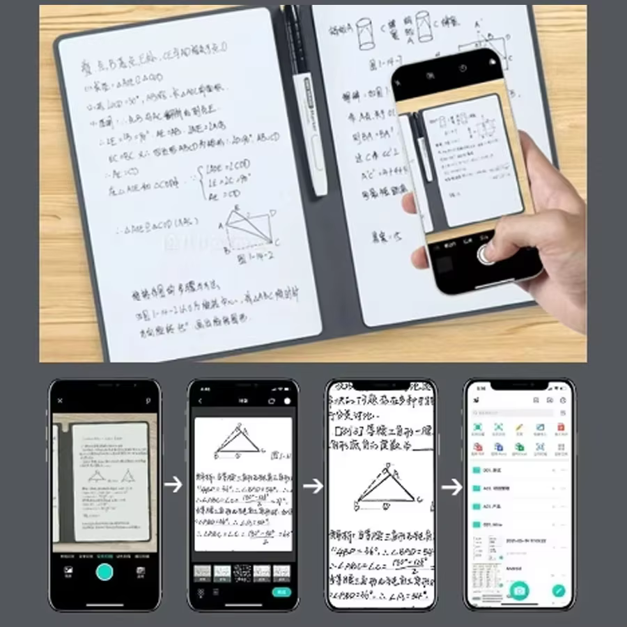 Ensemble de carnet de notes A5 réutilisable avec stylo pour tableau blanc