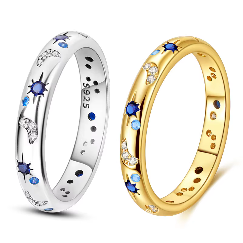 Nouvelle Bague Galaxie Éblouissante en Argent Sterling 925 Original avec Zircon