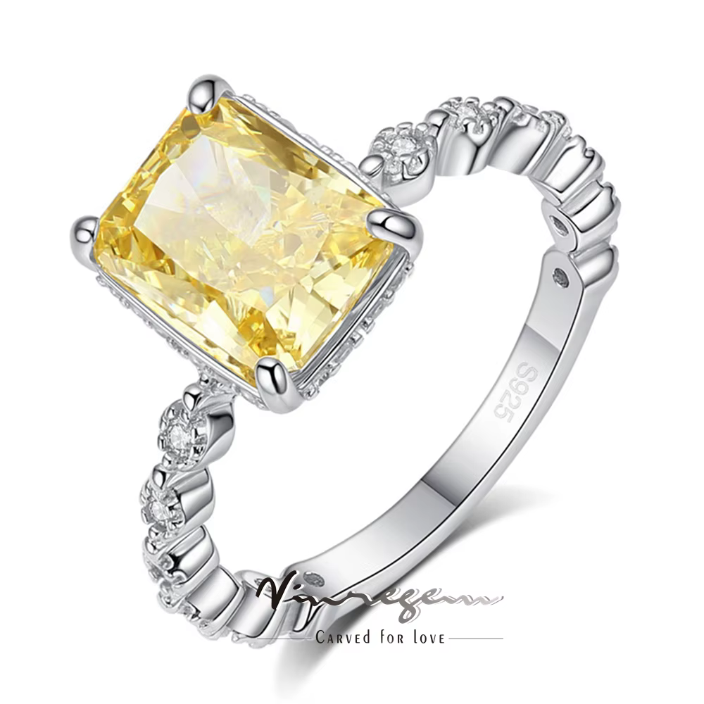 Vinregem 7*9 MM glace pilée coupe Citrine haute teneur en carbone diamant gemmes femmes bague 925 en argent Sterling fête de mariage bijoux fins cadeaux