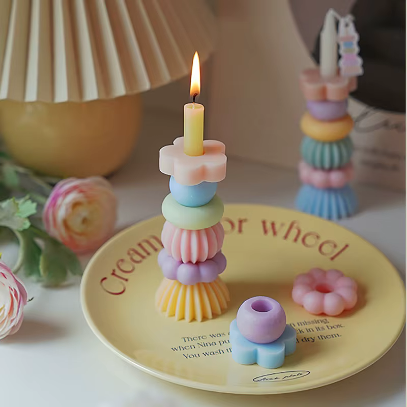 Bougie empilable arc-en-ciel parfumée pour blocs de construction
