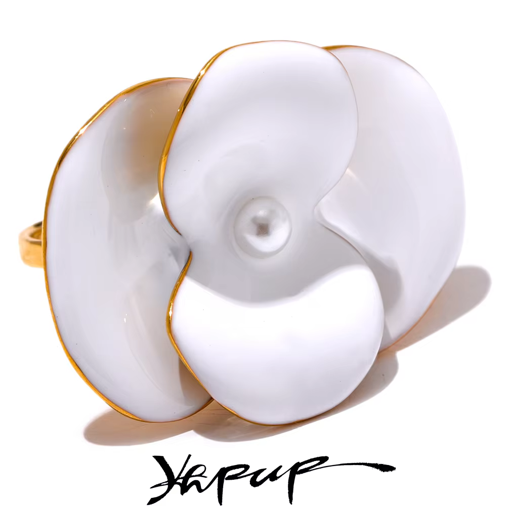 Yhpup – bague ajustable en émail blanc pour femmes