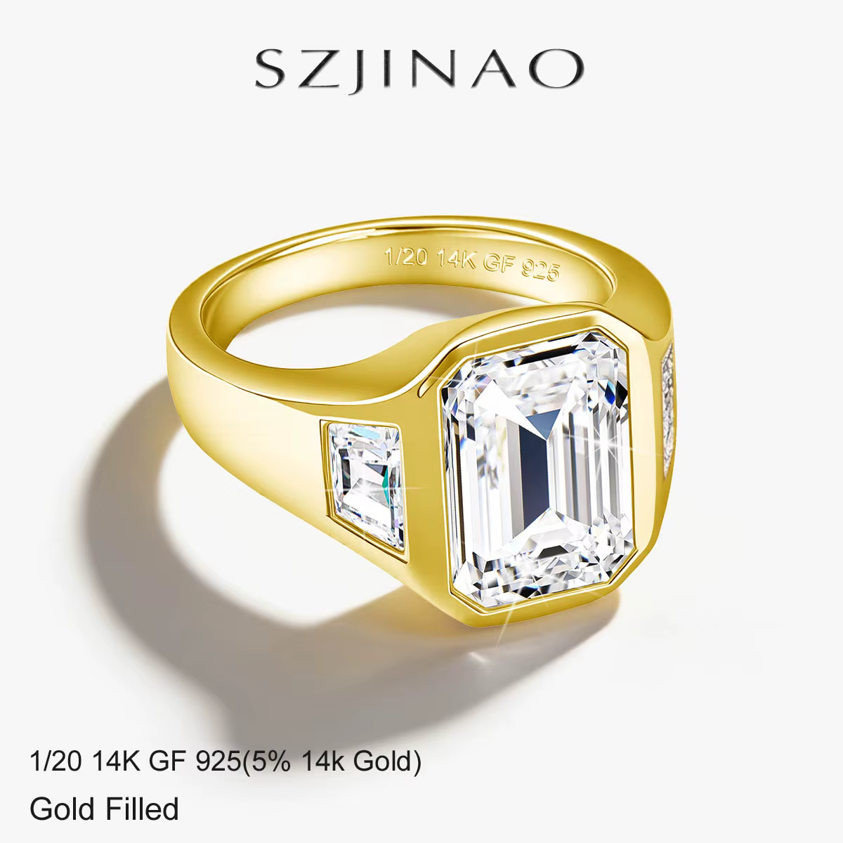 Bague signet en moissanite taille émeraude 7*9mm 3ct couleur D VVS1 en or rempli 14K Au585 pour homme et femme
