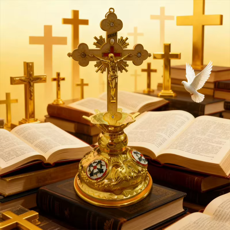 Chandelier d'autel portatif de masse de fournitures d'église de croix orthodoxe 2026 avec la Base de haute qualité fait à la main avec une boîte-cadeau exquise
