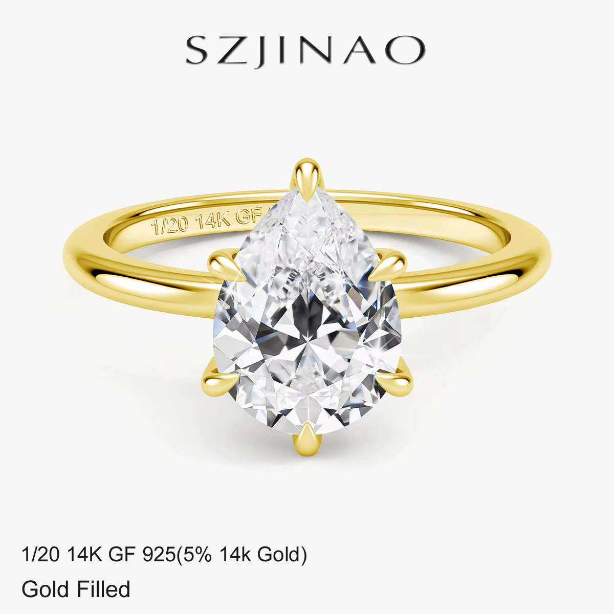 Bague Solitaire en Or Massif 14K Rempli de Moissanite Diamant 2CT Coupe Poire D VVS1 Au585 pour Femme Bijou de Fiançailles Minimaliste