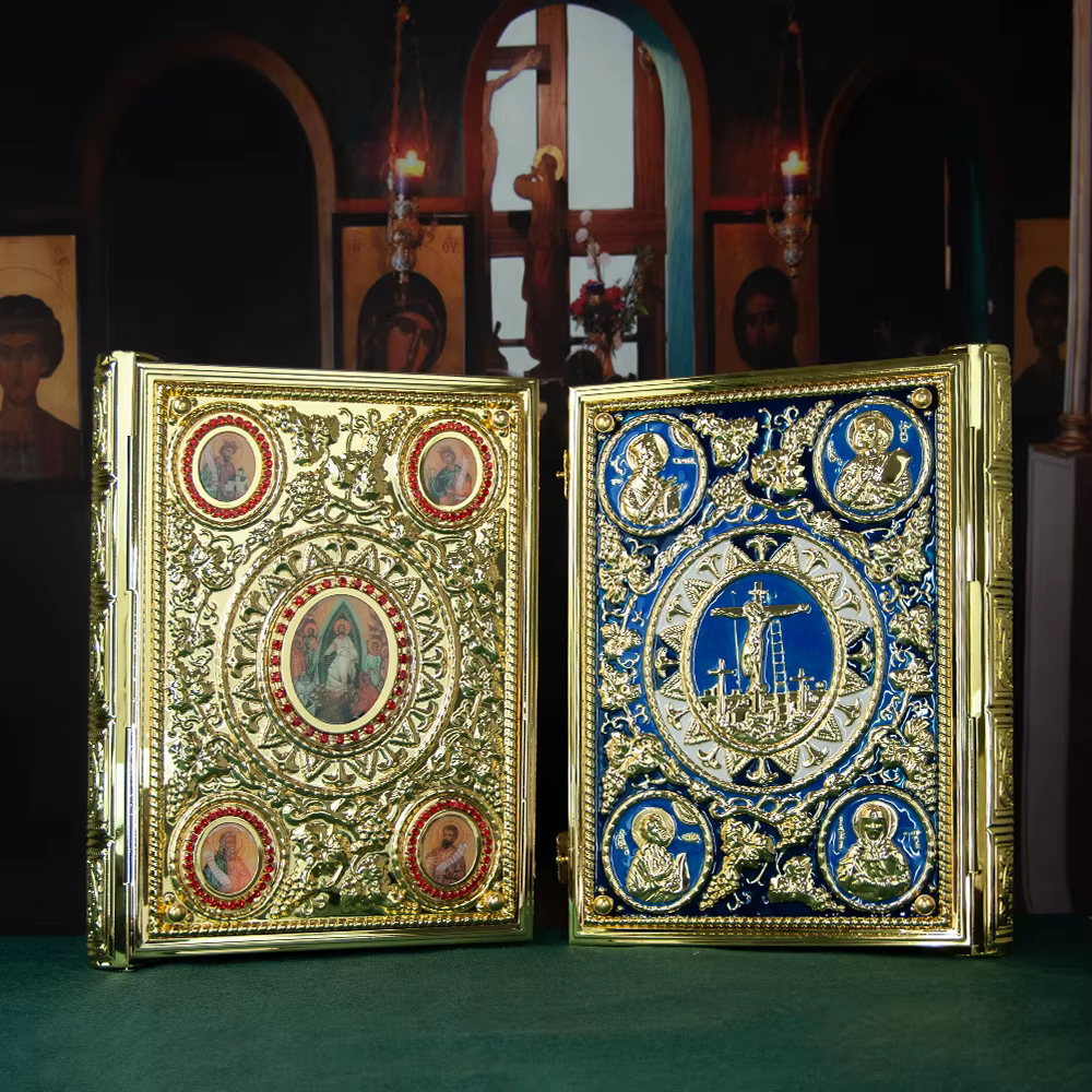 Couverture d'évangile, accessoire de produit d'église plaqué or