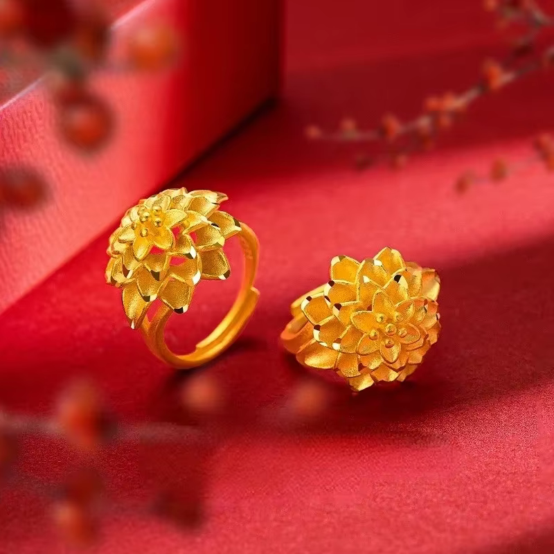 Bague Dragon et phénix réglable couleur or véritable Pure 18 Kt pour femmes et hommes