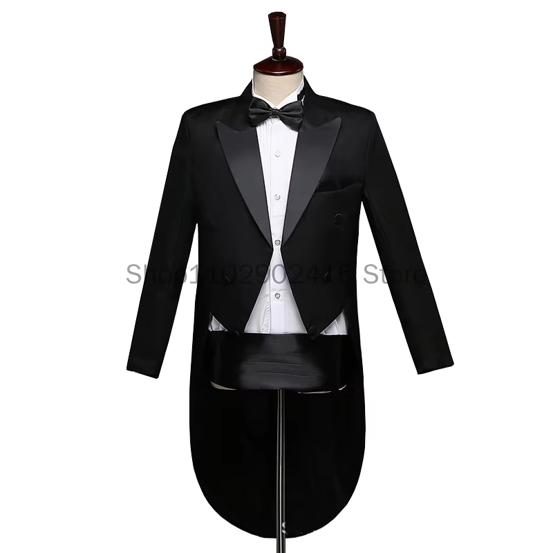 Manteau de queue de revers noir brillant classique pour hommes
