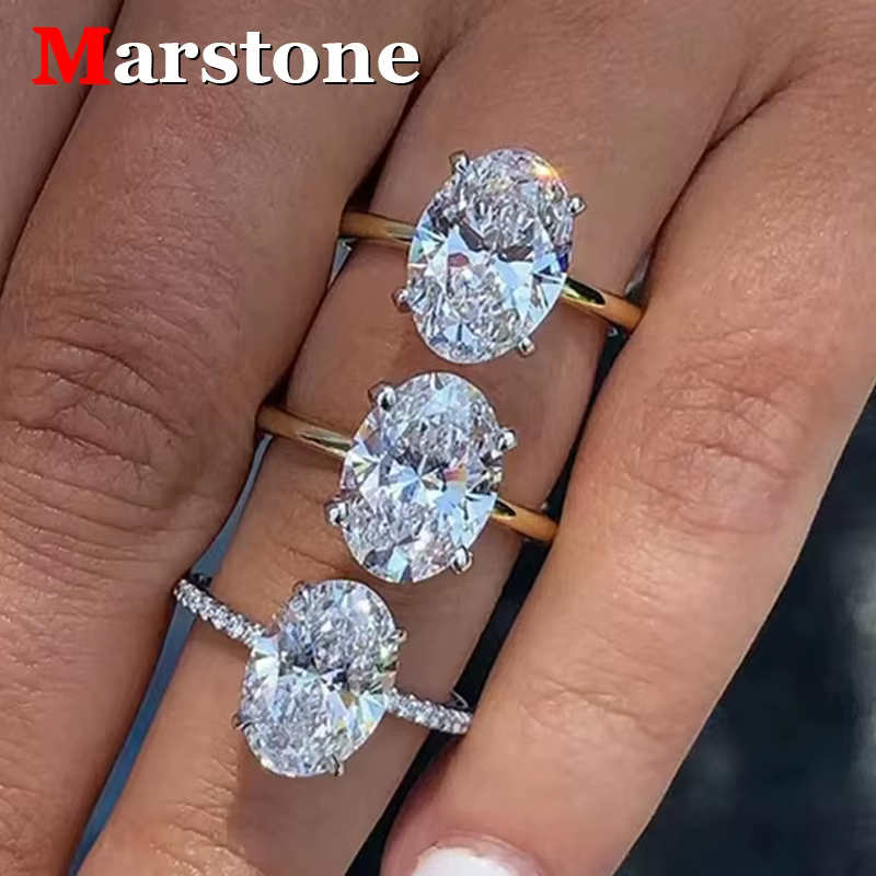 1-3CT Moissanite D couleur VVS diamant femme ovale bague rayonnante S925