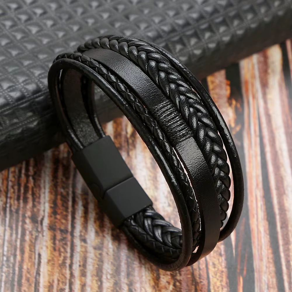 Hommes Bracelets En Cuir Véritable Multicouche Tressé Corde