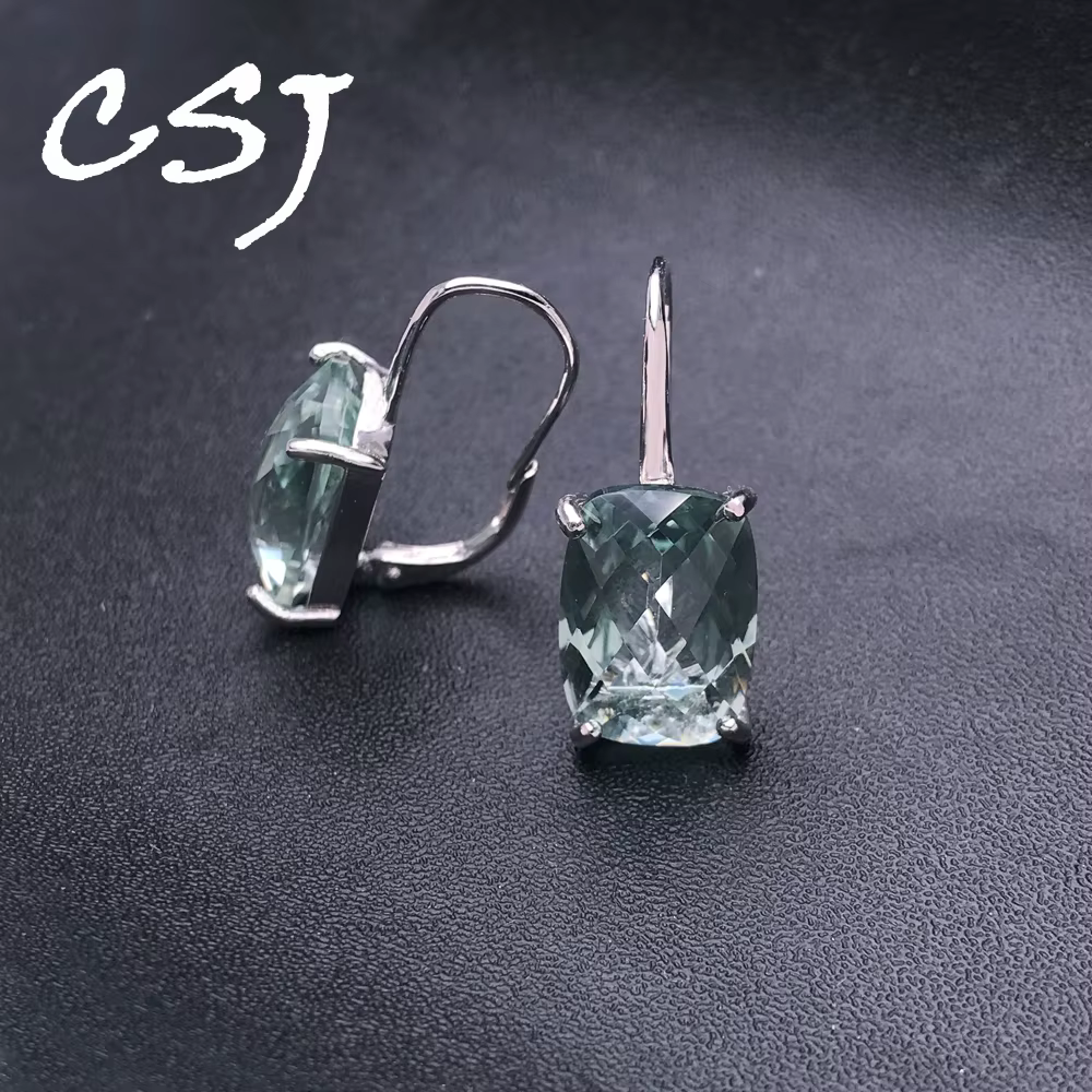 CSJ – boucles d'oreilles élégantes en améthyste verte naturelle