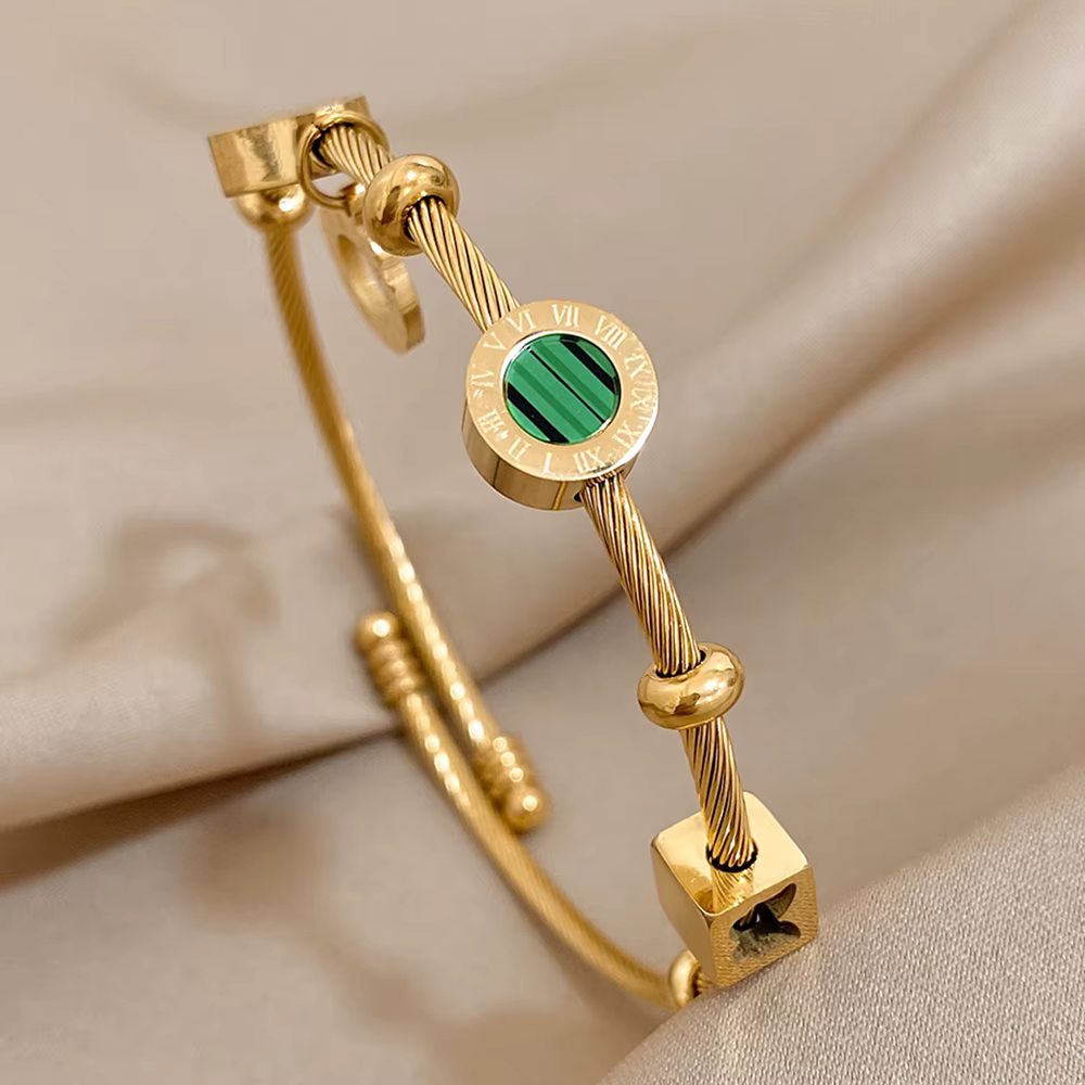 AENSOA 316L acier inoxydable Malachite lettres romaines bracelets à breloques