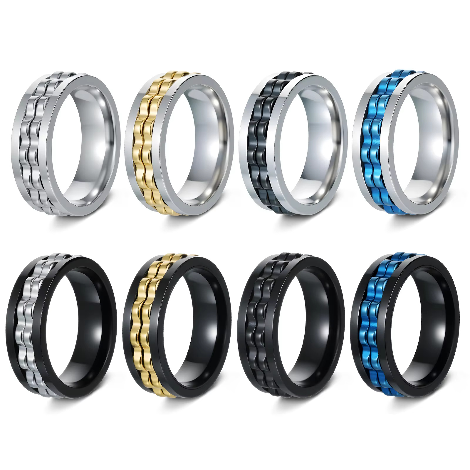 Bague anti-stress en acier inoxydable Kissmoon avec engrenage rotatif pour hommes et femmes