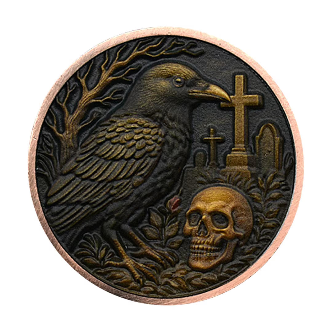 Memento Mori crâne Rose commémoratif plaqué corbeau croix pièce à collectionner décoration de la maison