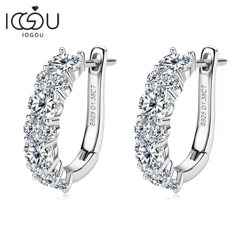 Boucles d'oreilles Moisanite en argent sterling 925 véritable couleur D 2.76CTTW.