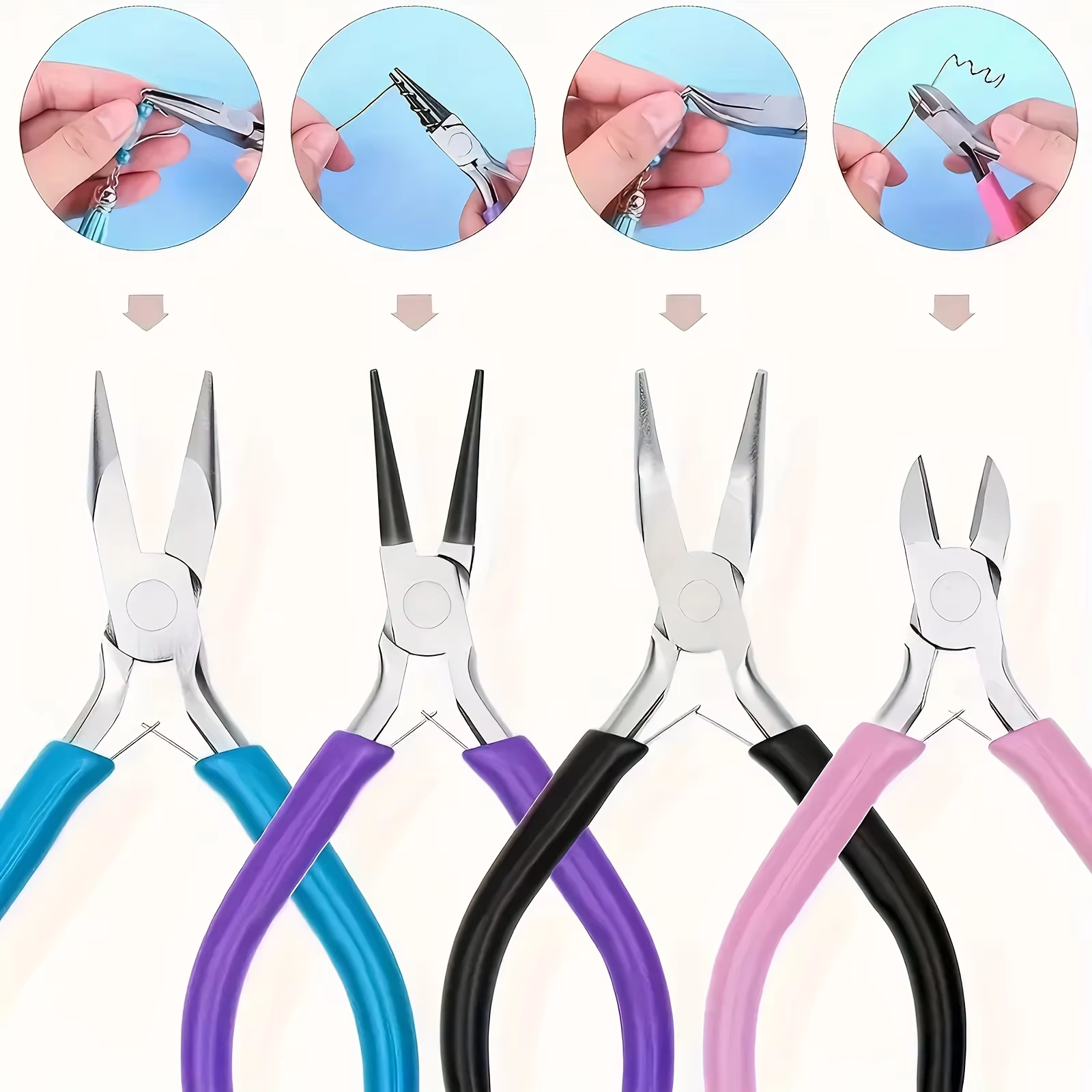 Ensemble de pinces pour la fabrication de bijoux, 7 pièces/1 ensemble - bec effilé, bec rond, coupe-fil, bec courbé, pincettes, pour la réparation de bijoux