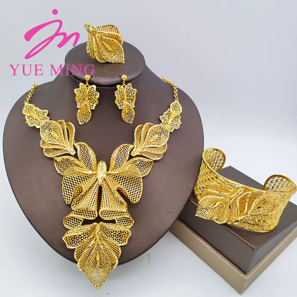 Ensemble de bijoux plaqué or pour femme collier en cuivre boucles d'oreilles Dubaï fête africaine