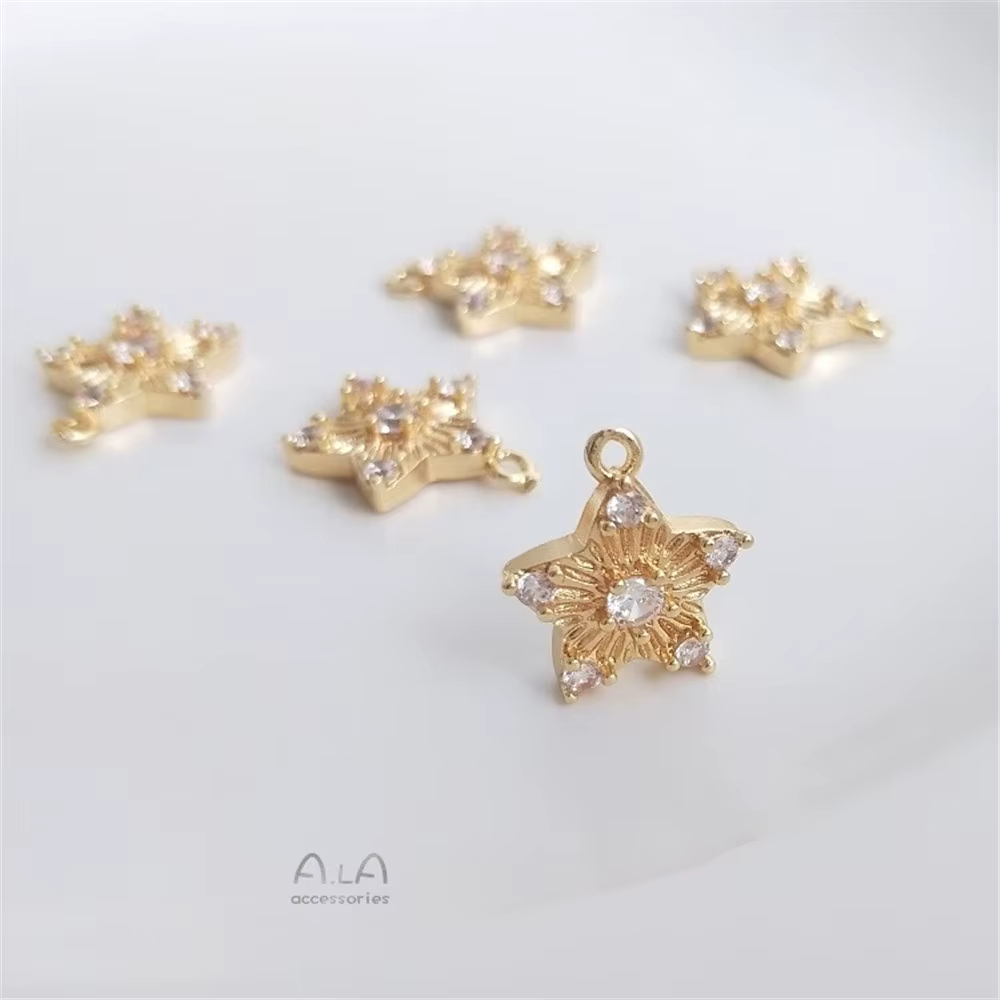 Petit pendentif étoile en Zircon incrusté de couleur or 14K