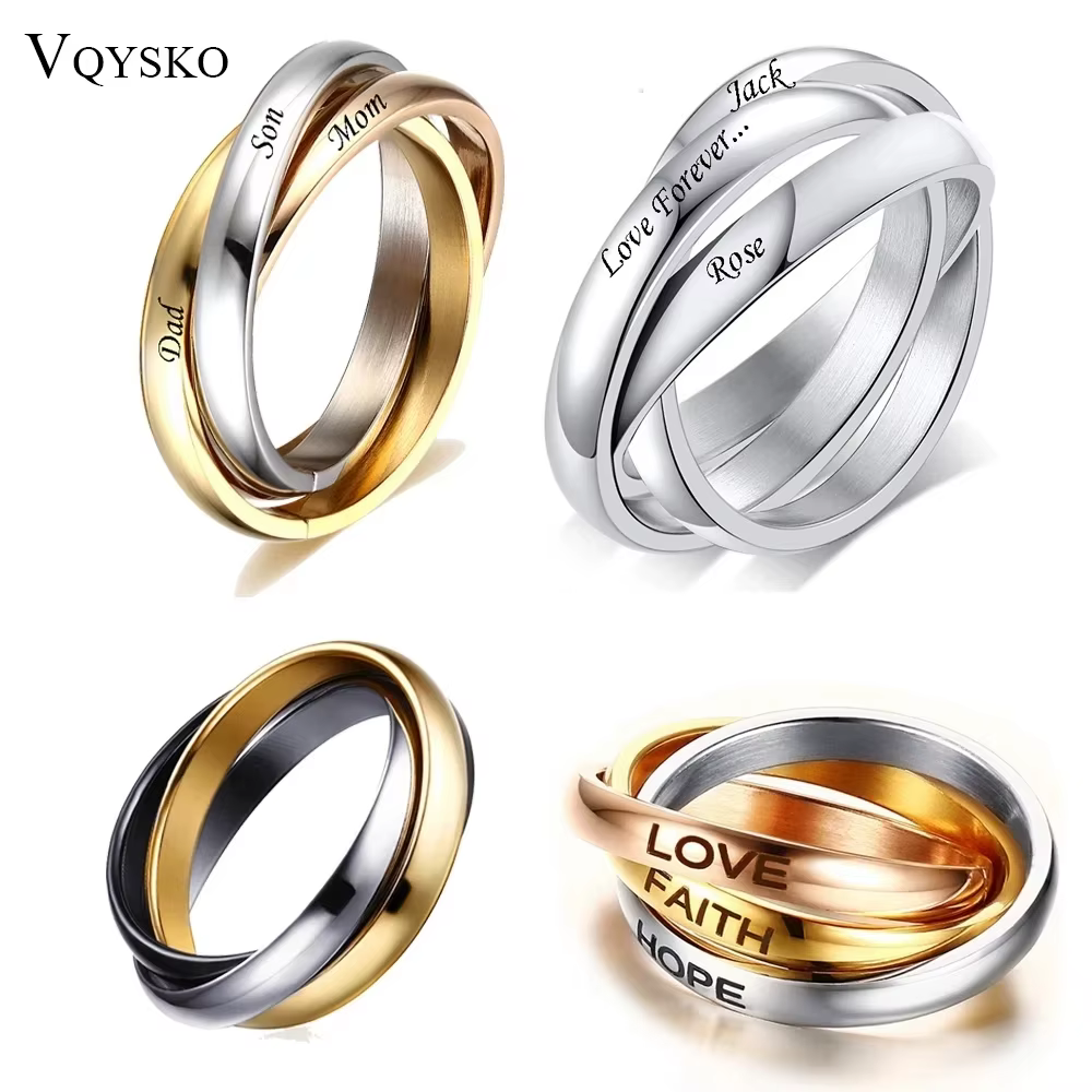 Personnaliser les bijoux 3 bagues ensembles pour les femmes en acier inoxydable bague de fiançailles de mariage personnalisé en gros