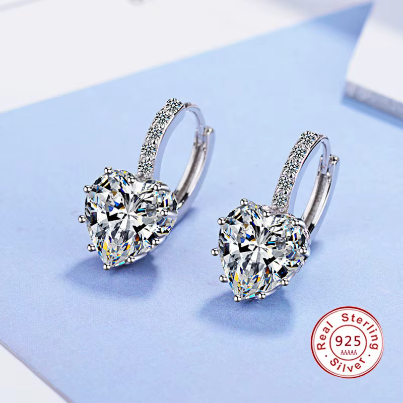 Mignon coeur coloré réel pur 925 bijoux en argent Sterling cubique zircone pierre boucles d'oreilles mode femmes favoris boucle d'oreille
