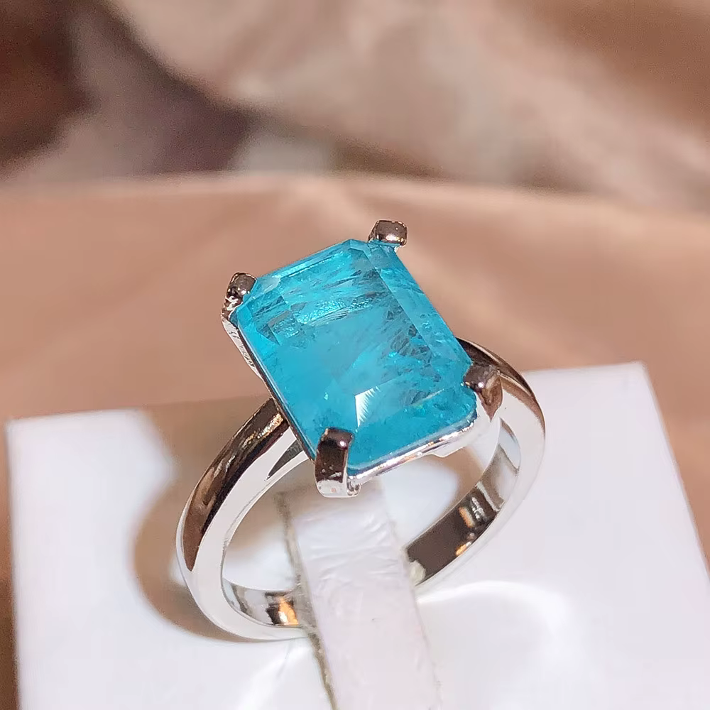 Exquisite Women's for Ring Square Paraiba Blue Jewelry