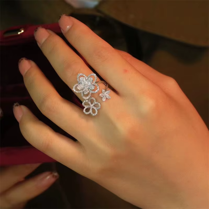 CC anneaux pour femmes zircon cubique fleur conception ouvert réglable anneau de mariée mariage fiançailles Anel livraison directe CC3010
