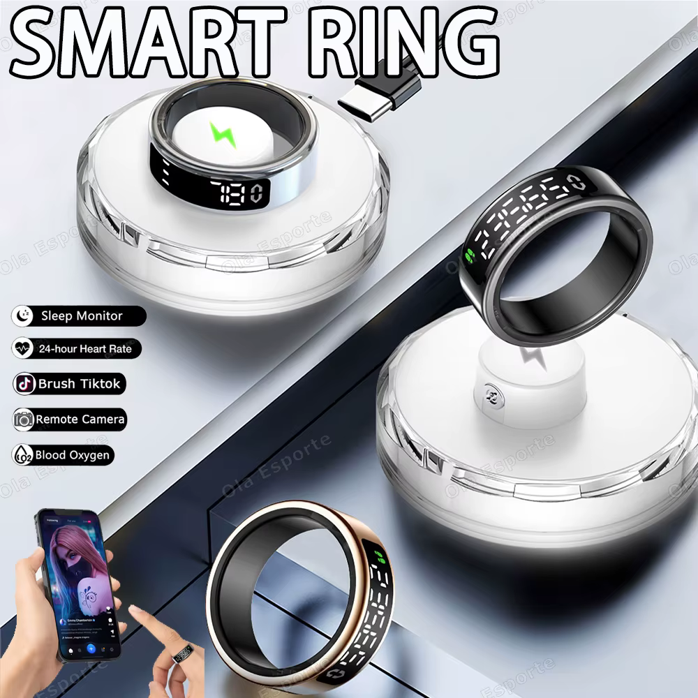 Nouvelle bague intelligente 2026 avec écran, moniteur de fréquence cardiaque et de sommeil, contrôle gestuel, capture de photos à distance, Bluetooth, étanche