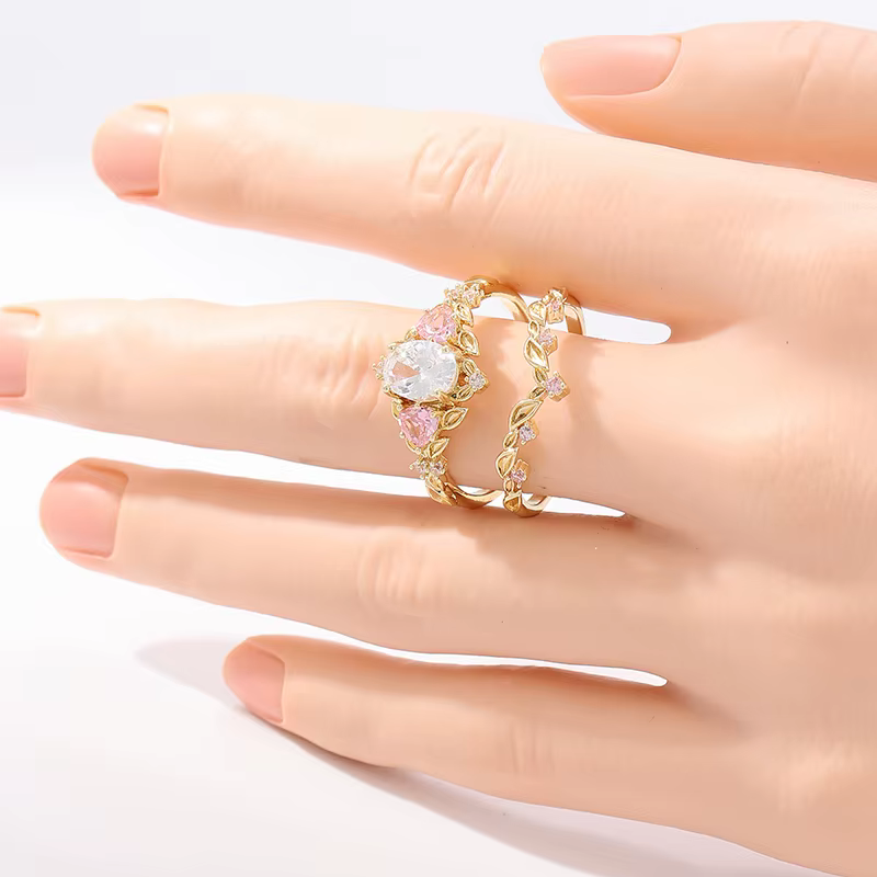 Bague en Zircon synthétique rose rétro élégant