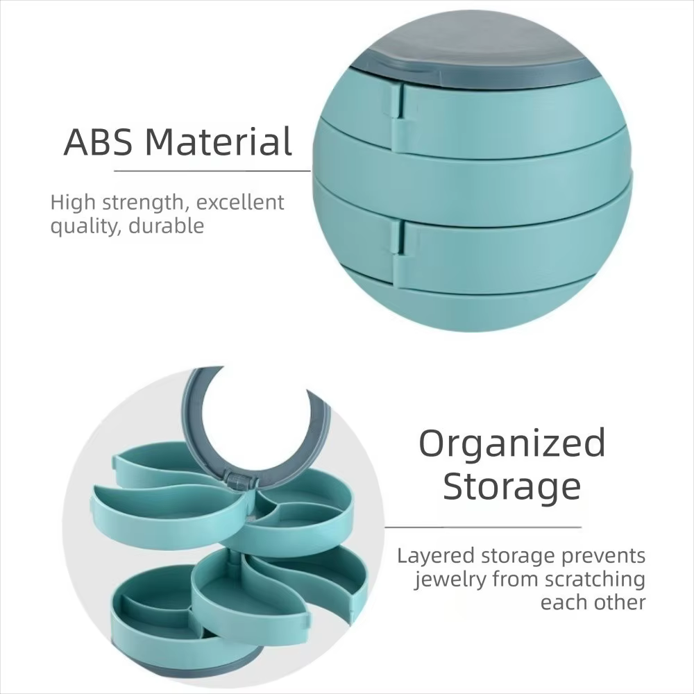 Présentoir à bijoux multicouche avec couvercle, plateau rotatif en plastique avec miroir, boîte anti-poussière pour boucles d'oreilles, bagues et maquillage