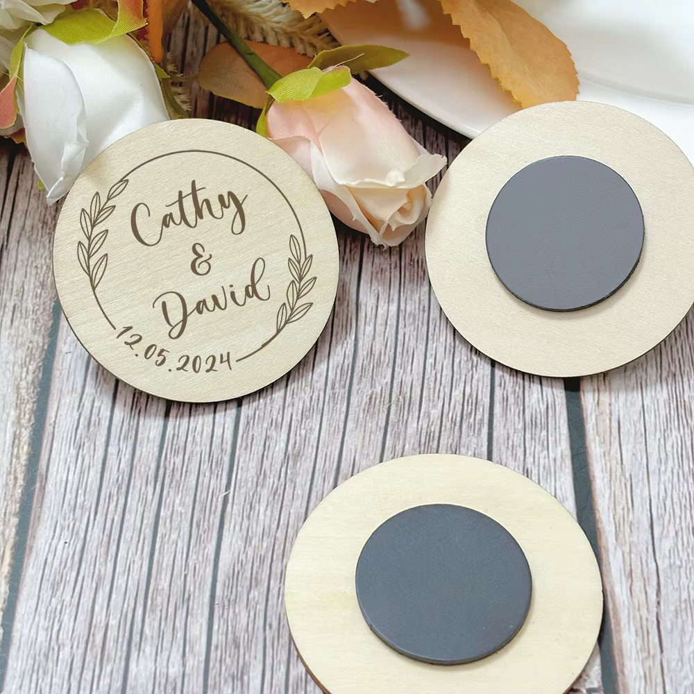 Aimant de mariage Souvenirs pour les invités aimants de réfrigérateur en bois personnalisés cadeaux