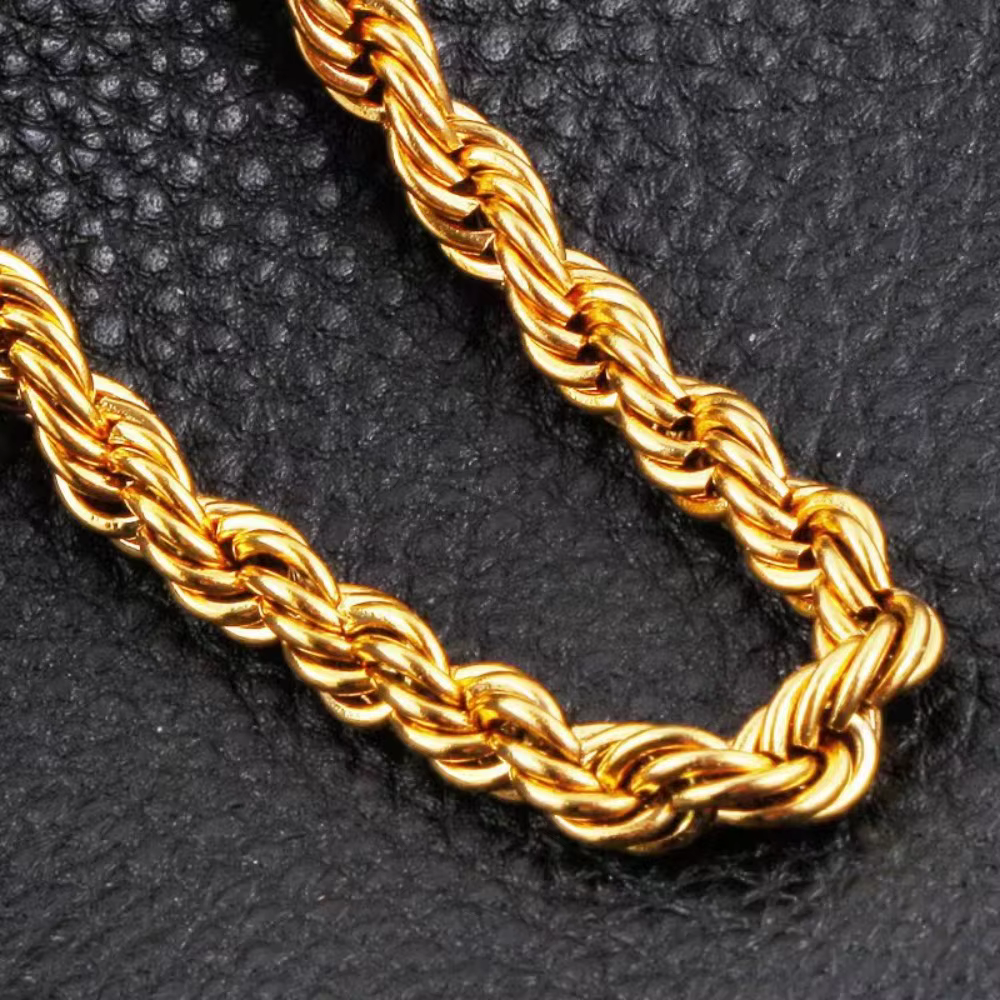 Ventes chaudes Collier chaîne en corde ronde de 18 à 24 pouces (45 à 60 cm) en or 18 carats de 4 mm pour femmes et
