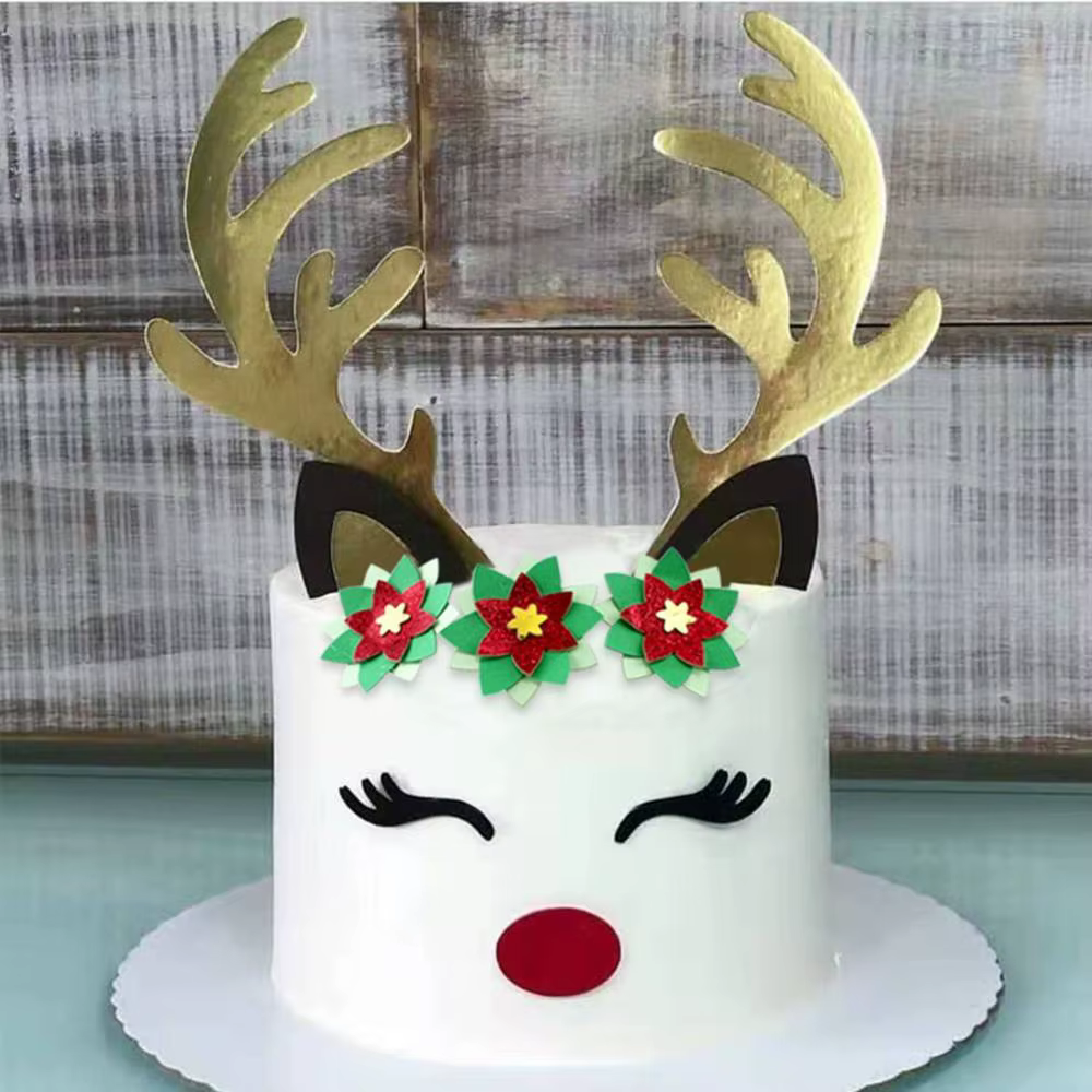 Pâques Halloween dormir noël cerf bois avec cils nez gâteau Topper fournitures de fête décoration