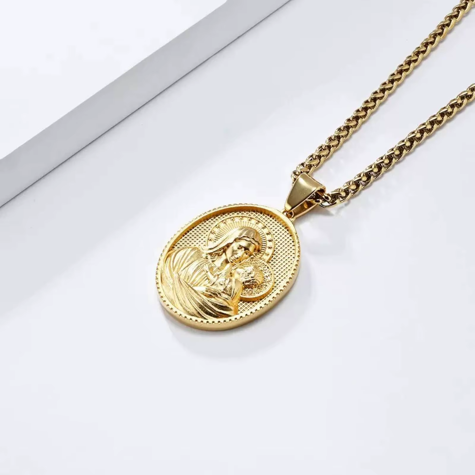 Collier pendentif Vierge Marie Jésus pour femmes et hommes