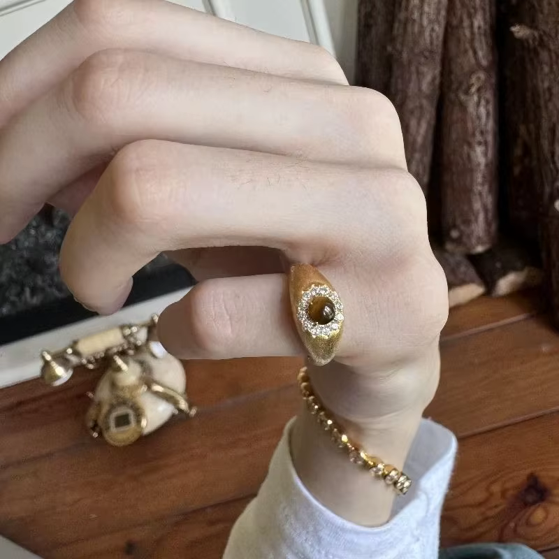 Bagues en pierre d'oeil de tigre vintage pour femmes