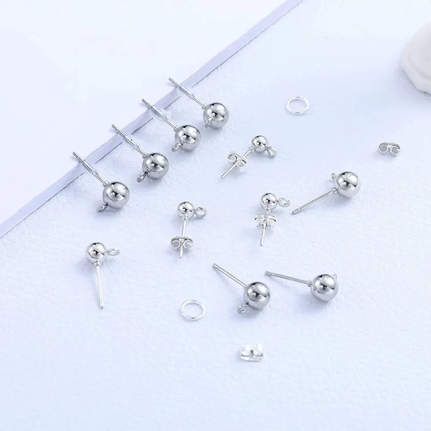 Lot de 20 clous d'oreilles en argent 925 | Taille 4x16 mm avec dos de 6 mm et anneaux de saut 50x4 mm | Kit de