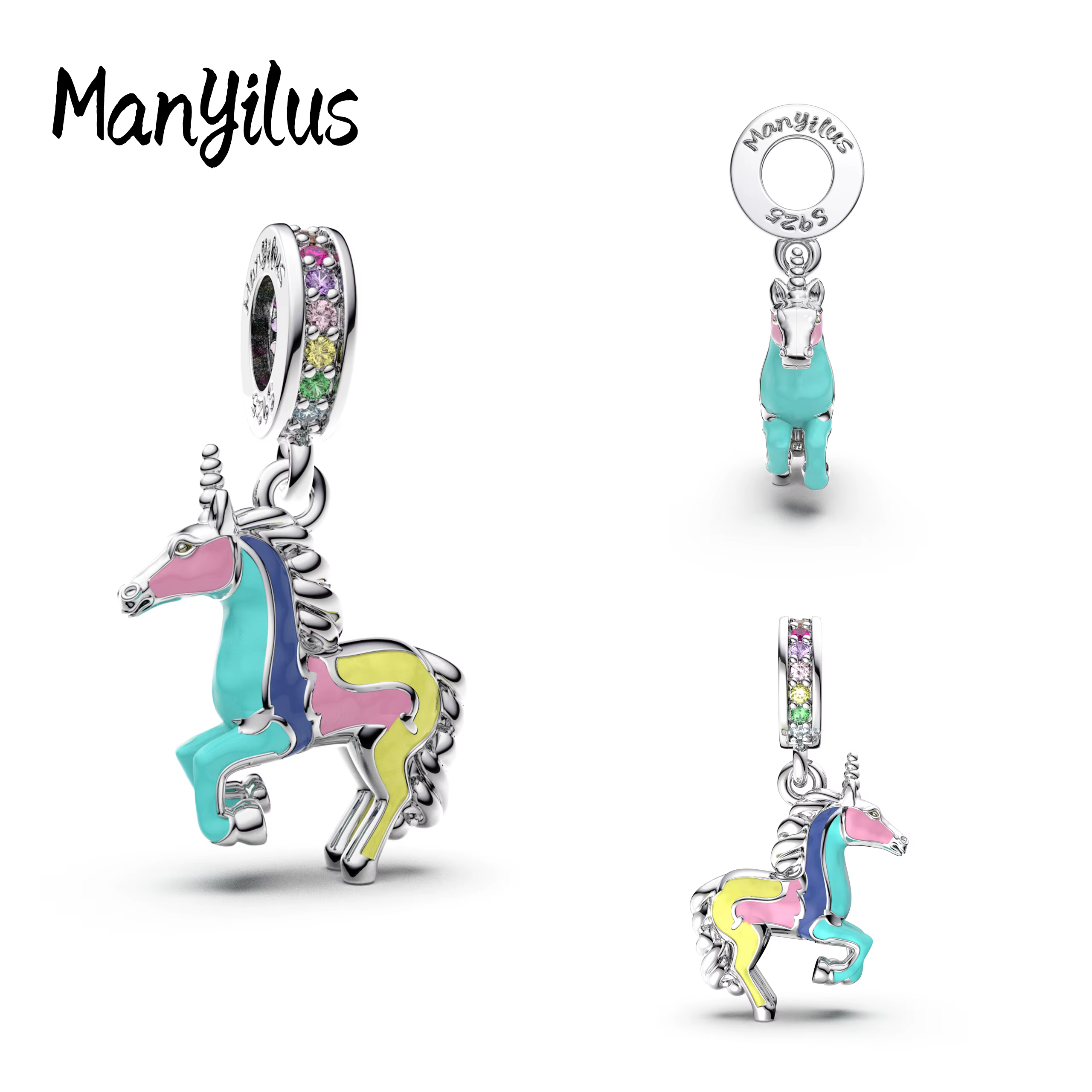 Manyilus S925 argent Pastel carrousel licorne breloque pour Bracelet Original rêveur fantaisie bijoux pendentif bricolage magique Kawaii cadeau