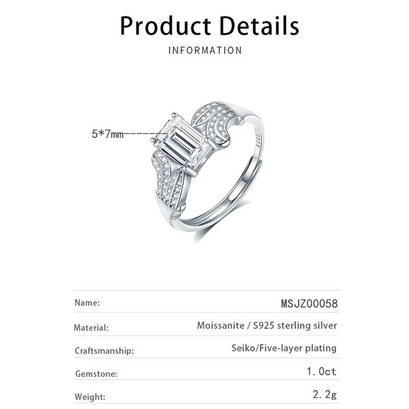 Bague en argent sterling 925 à taille ajustable pour femme